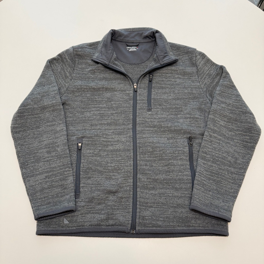 UNTUCKit Gray Heathered Knit Polyester Full Zip Fleece Jacket Mens Medium‎